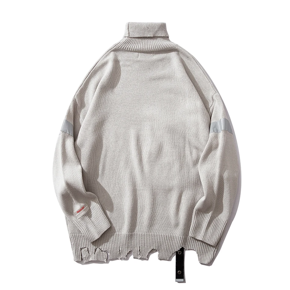 3M Reflective Turtleneck Hole Loose Mens Swwater Luminious Ribbon Loose Casual Maglioni Uomo Oversize Black Gray Sweaters Male