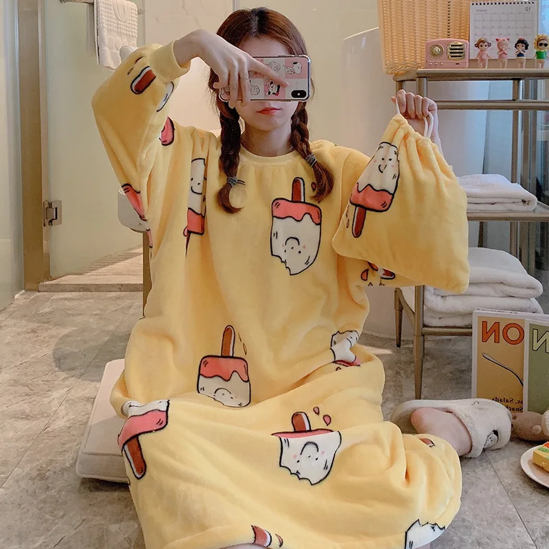 

[According Feminine] Flannel 240 Grams 283 # Ice Cream Nightgown [Send Storage Bag] M-XL with Visual