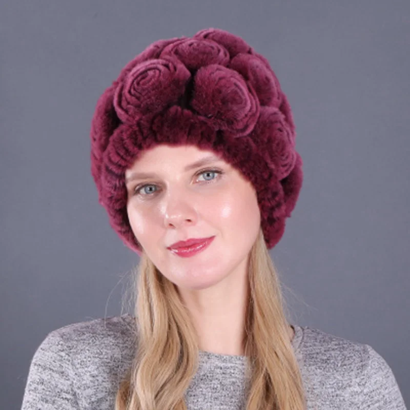 Женская Шапка-бини из кроличьего меха HaWinter, шапка ts, толстые теплые шапочки, Элегантная Дамская Лоскутная шапка из натурального меха для России, шапка s - Цвет: 01