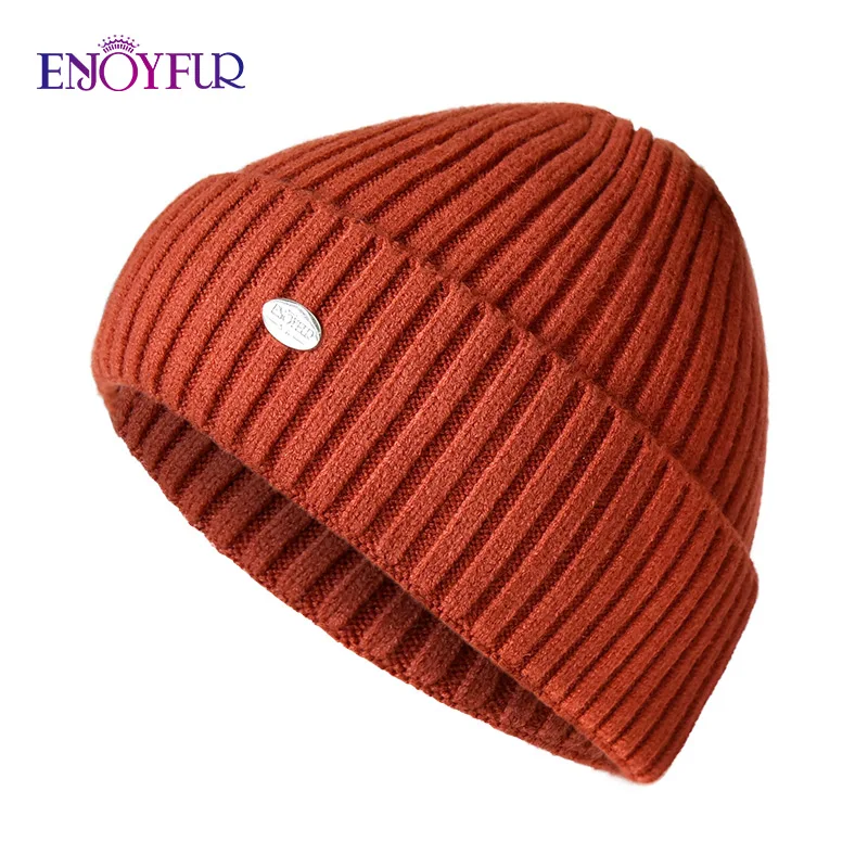 ENJOYFUR Women skullies beanies for winter men casual solid color bonnet warm stretch hats for women autumn - Цвет: 34