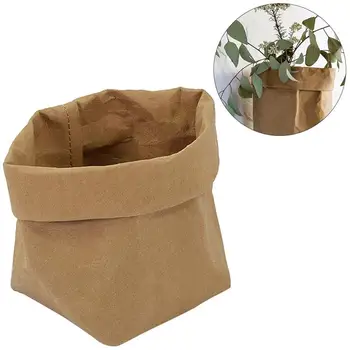 

Washable Kraft Paper Stoarge Bag Container Decorative Reusable Paper Bag Organizer Flowerpot Cover Toy