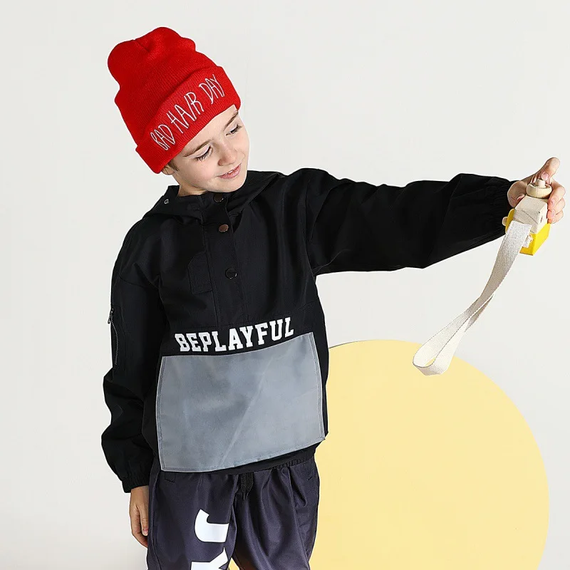 

B. Duck Small Yellow Duck Childrenswear Spring And Autumn Trend Printed Letter Hooded BOY'S Coat Casual Trench Coat
