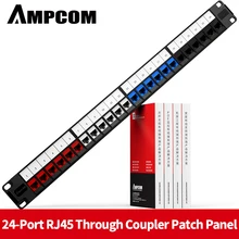AMPCOM 24 Port RJ45 Through Coupler Patch Panel with Back Bar, Wall Mount or Rackmount, CAT5E ,CAT6 ,CAT6A UTP  Keystone Jack