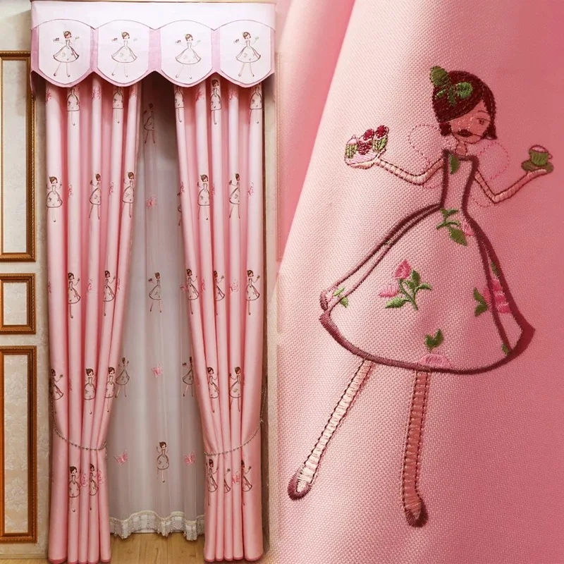Розовые Мультяшные шторы принцессы для гостиной, детей, с вышивкой бабочки, затемненные шторы для маленьких девочек, спальни AG257& 2