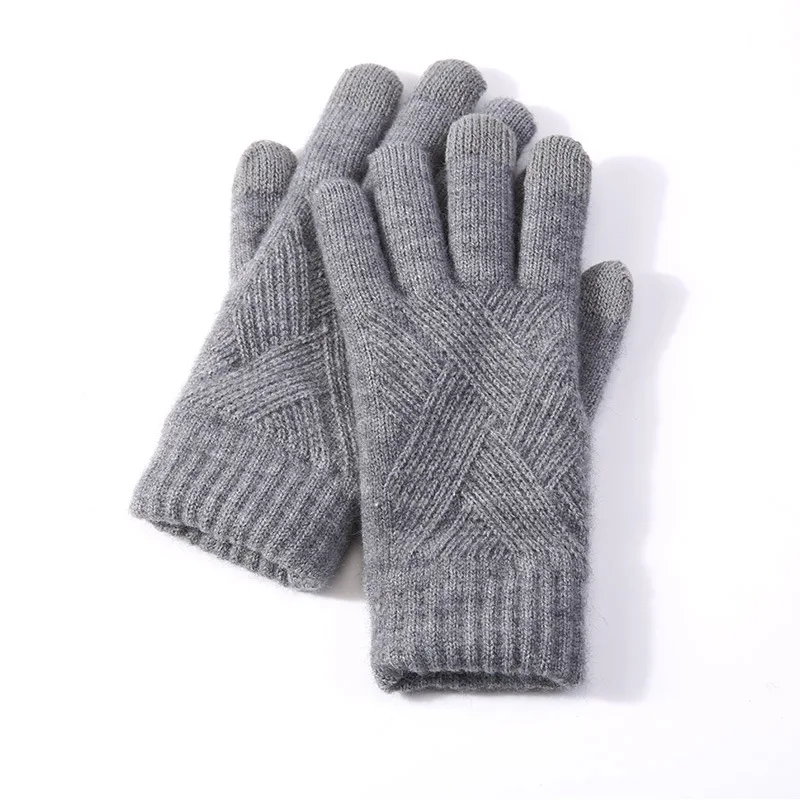 Перчатки, женские митенки Crochte Touch-screen теплые тянущиеся вязаные варежки Имитация шерсти полный палец Guantes женский Вязание крючком утолщение - Цвет: Dark grey