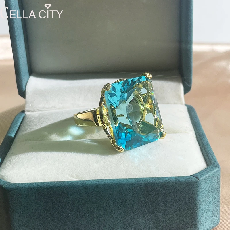 Cellacity Silver 925 Jewelry Rings For Charm Lady With Big Square Blue Topal Gemstones Women Party Gift Size 6-10