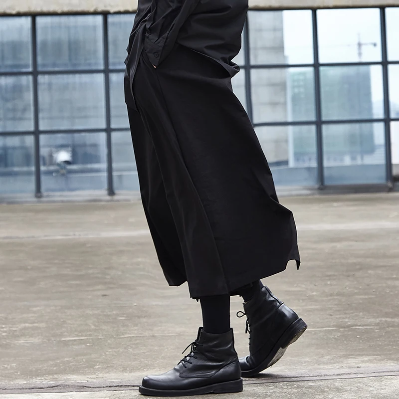 Men's nine minute trousers Spring/summer wide leg trousers yamamoto style men's false skirt loose men's