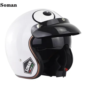 

Half Face Dual Visors 3/4 Helmets Motorcycle Helmet Chopper casco capacete moto For Soman SM521 Dot Approved