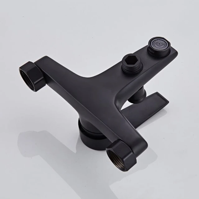 ก๊อกน้ําอ่างอาบน้ําทองเหลือง 2 ฟังก์ชั่น Outlet ติดผนังอาบน้ําก๊อกน้ํา TAP สีดําสําเร็จรูป 5