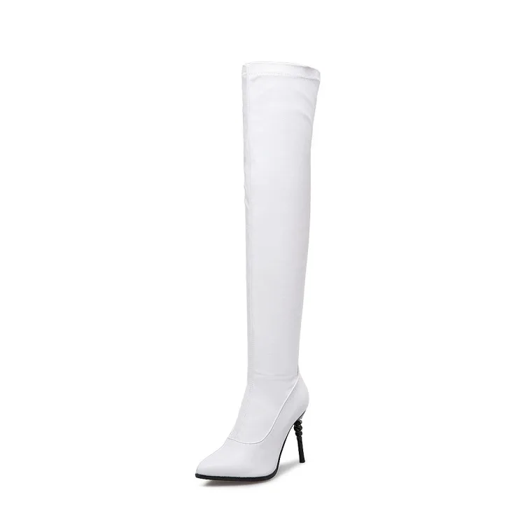 Женские сапоги новая зимняя модная женская обувь выше колена с острым носком на высоком каблуке, большие размеры 31-50, высота каблука 10 см, черный цвет - Цвет: Белый
