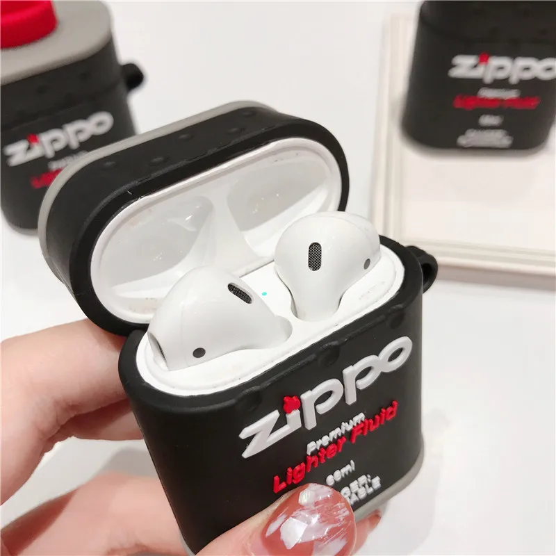 3D Мода Смешные ZIPPO масляные бутылки корпусы гарнитурные для Apple Airpods 1/2 Милые силиконовые защитные наушники чехол Аксессуары