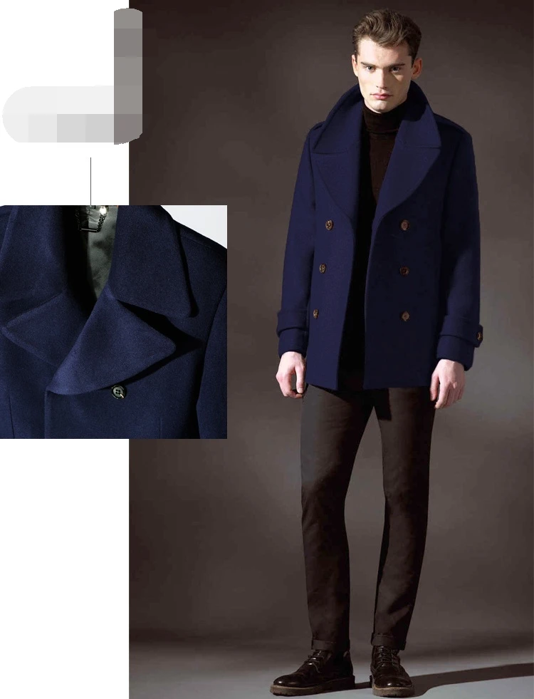 Men's woolen coat high-end show youth 2020 winter double-breasted large lapel short woolen coat