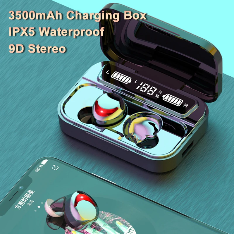 

3500 mAh Wireless Earbuds TWS Bluetooth Headphone CVC8.0 Noise Conduction 9D HIFI Stereo Earphones LED Display Headset With Mic