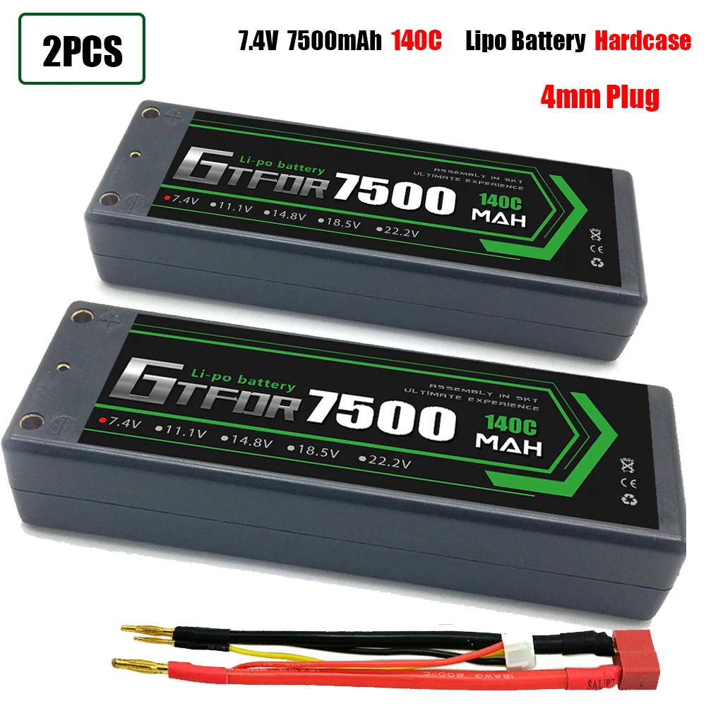 GTFDR 2PCS 2S Lipo Battery 7.4V 7.6V HV 8400mAh 7000mAh 6200mA 5200mAh 140C/280C 100C/200C 60C/120C 4mm for 1/8 1/10 Road RC Car 4
