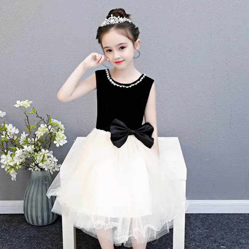 

2020 Summer New Girl Princess Dress Sleeveless Bow Mesh Stitching Dress For Girl Wedding Party Ball Gown Vestidos L65