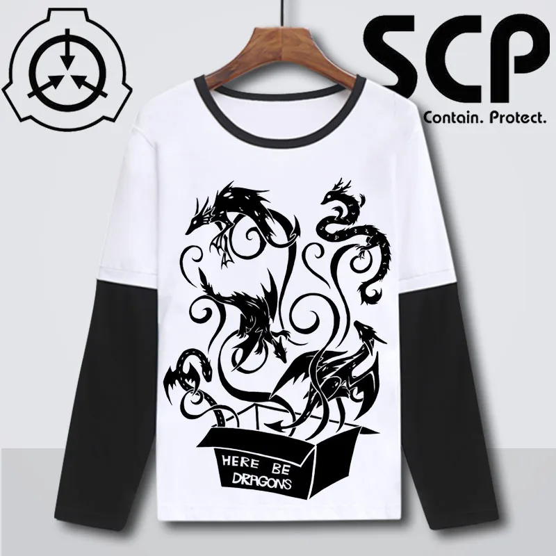 Anime SCP Foundation Secure Contain Protect Cotton Casual T-Shirt Tee Long Sleeve Full T Shirt | Мужская одежда
