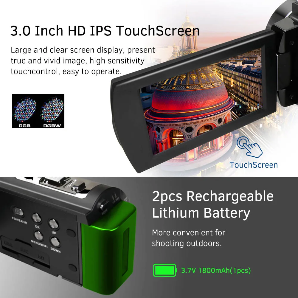 ORDRO HDV-AE8 Цифровая видеокамера 4K видеокамера DV рекордер 30MP 16X цифровой зум ИК сенсорный экран с микрофоном держатель камеры