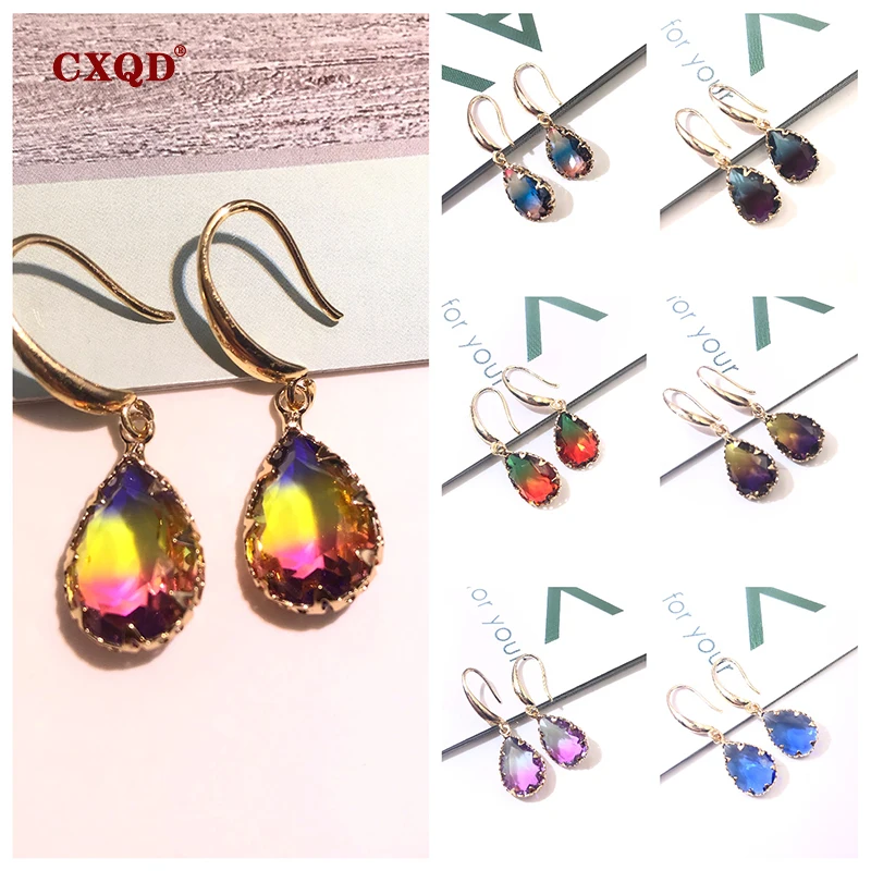 

CXQD Fashion Colorful Shiny Transparent Heart Crystal Piercing Dangle Drop Earrings For Women Jewelry Lover Gift