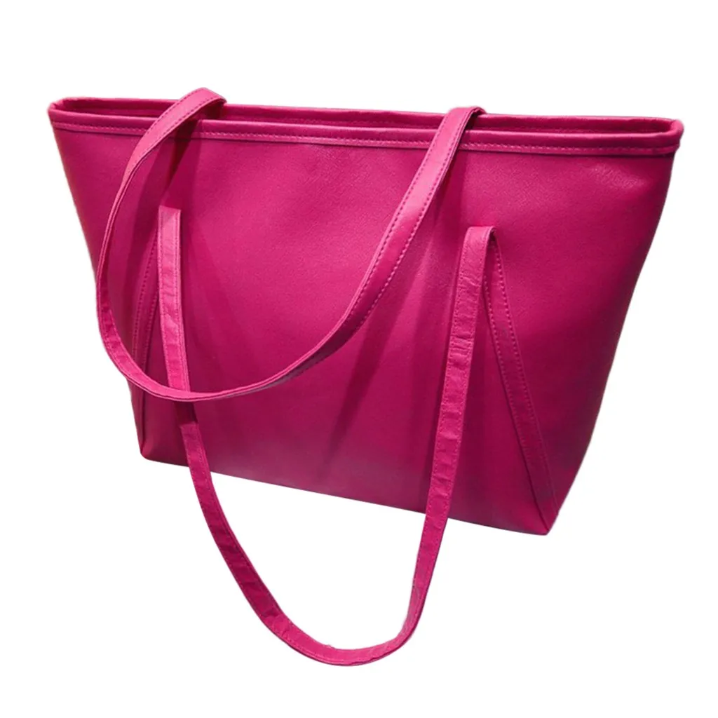 Роскошные женские Сумки из искусственной кожи, повседневные сумки высокого качества, однотонные простые вместительные сумки-мессенджеры, сумки на плечо# ZX - Цвет: Ярко-розовый