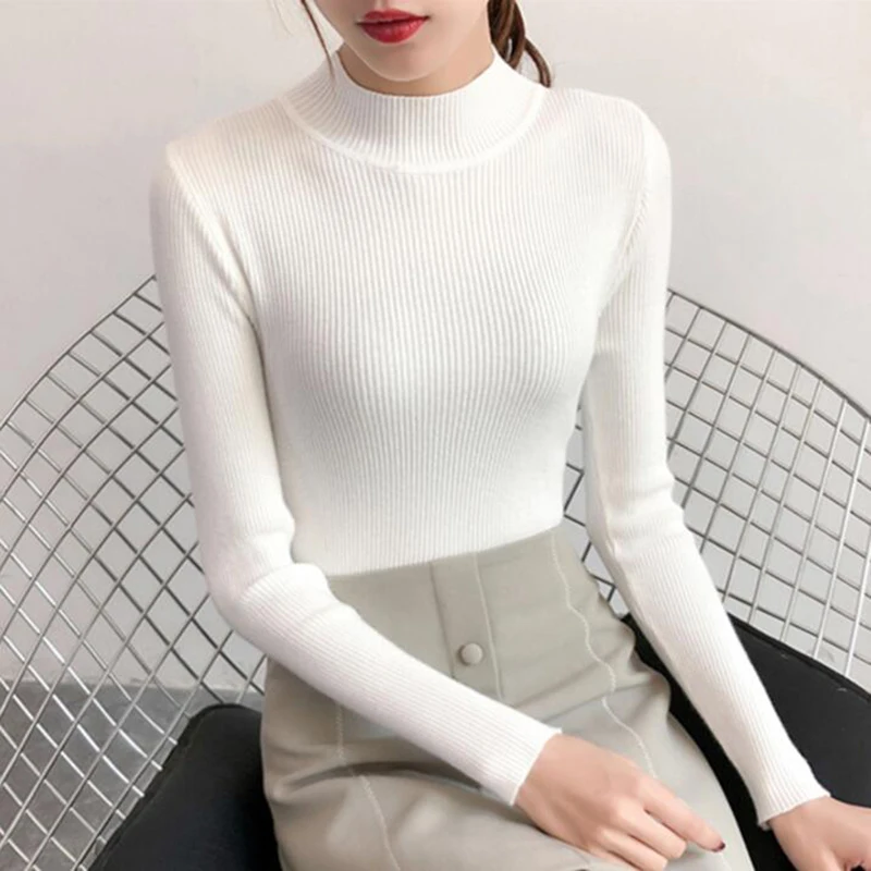 

2019 Autumn Winter Women Sweater Knit Long sleeve Turtleneck Pullovers High Elastic Jumper Women Short Slim-fit tight Sweaters