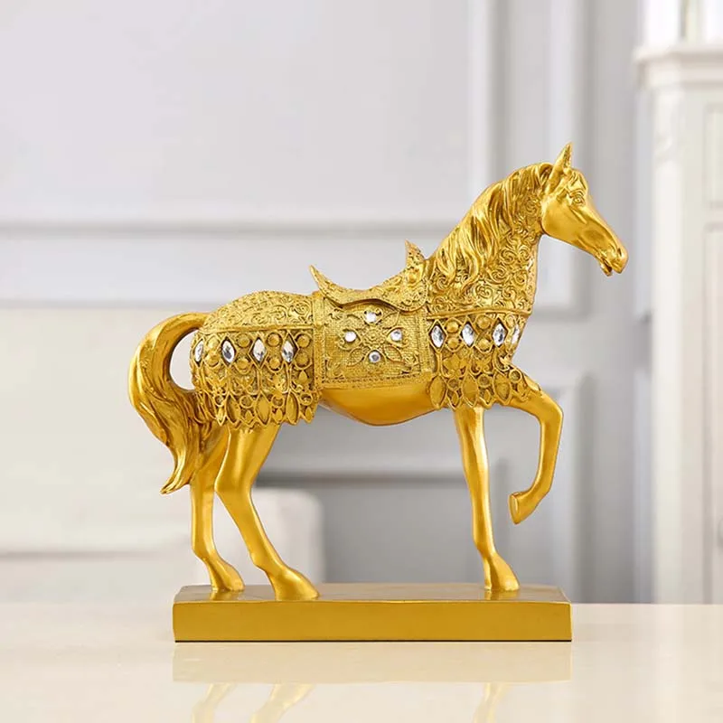 European Resin Gold Horses Figurines Ornaments Desktop Crafts Home
