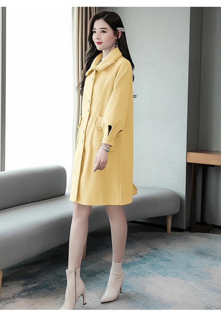 Woolen Jacket Women's Mid-length Autumn& Winter New Style WOMEN'S Dress Korean-style Loose-Fit Elegant Cocoon Woolen Overc