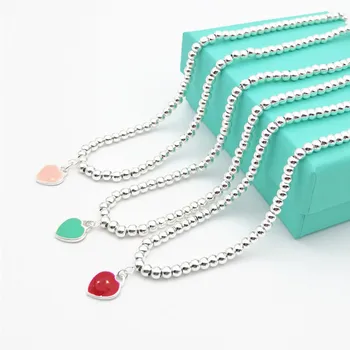 

Sterling Silver 925 Classic Fashion Exclusive Blue Enamel Caution Sign 4mm Ball Beads Necklace Jewelry