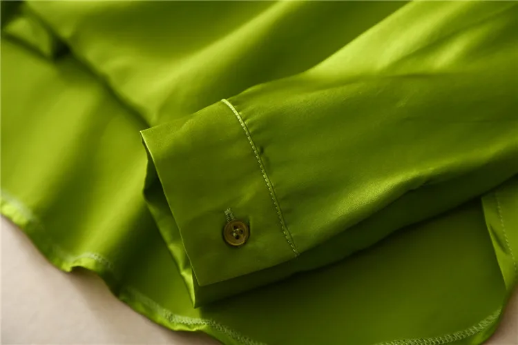 Натуральный шелк, зеленые блузки с длинным рукавом из натурального шелка, топы для женщин, офисная одежда, рубашки, блузки для работы