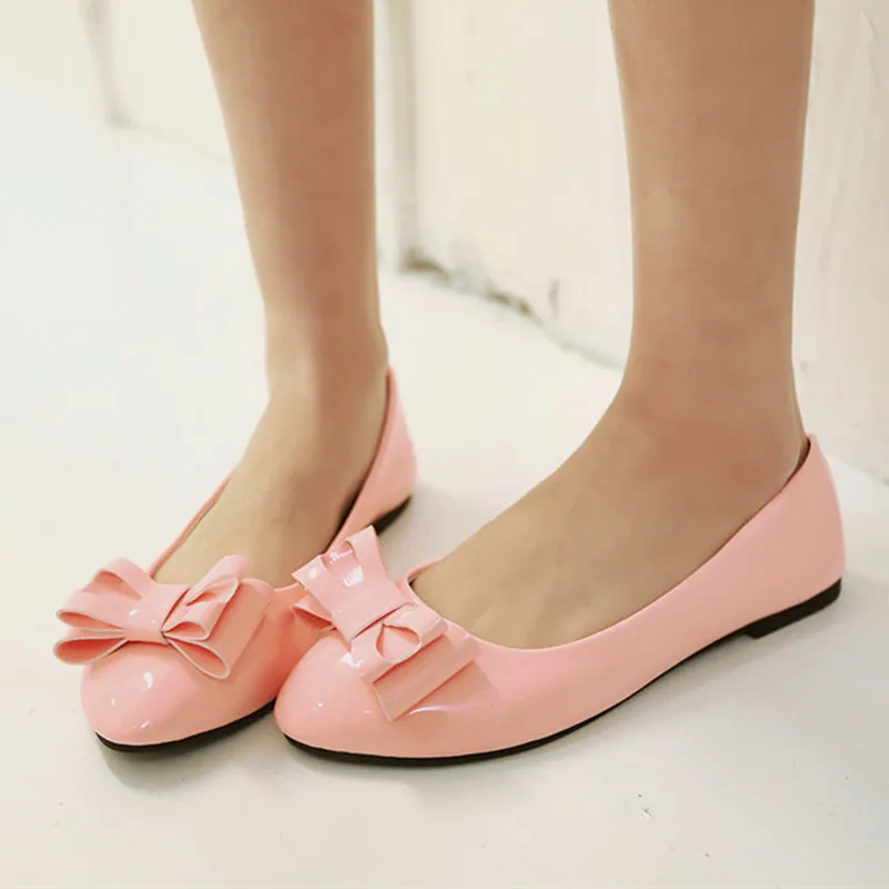 

Pointed Toe Slip on Loafers Women Flats Bow Ballerina Flat Shoes Casual Sweet Ballerina Patent Leather Womens Shoes Pink Green
