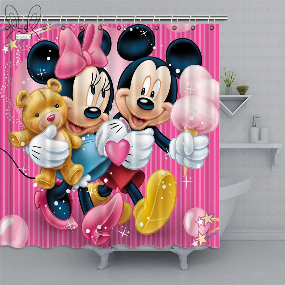 APLYSIA Christmas Shower Curtain Disney Mickey Bathroom Thickened Mildew-Proof Fabric Shower Curtains Hanging Cloth