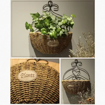 

Natural Wicker Woven Wall Planters Handmade Rustic Rattan Flower Basket Vase for Home Garden Wedding Wall Ornament