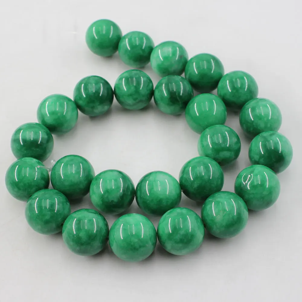 APDGG Natural Stone 14MM Smooth Round Green Jade Nephrite Loose Beads 15.5