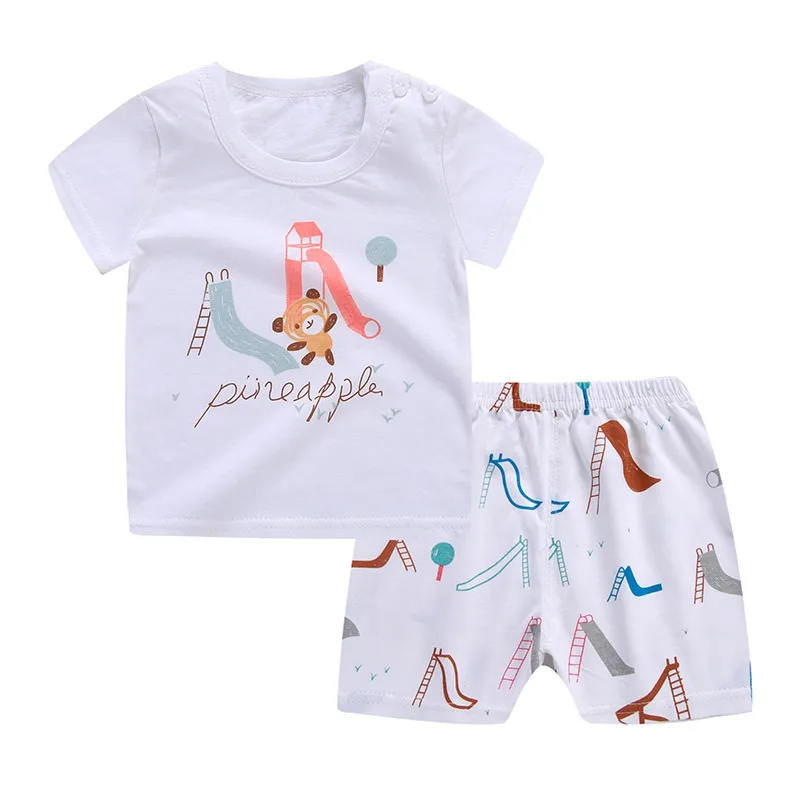 Casual Toddler Outfits Baby Boy Summer Clothes Newborn Boy Clothing Set Sports T-shirt+ Shorts Suits Leaves Print Clothes - Цвет: SZ1252-A2