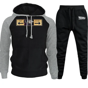 

Back To The Future Raglan Mens Streetwear Hooded Autumn Winter New 2019 Casual Fleece Hoody Suit Male Pullover+Pants 2 Piece Set