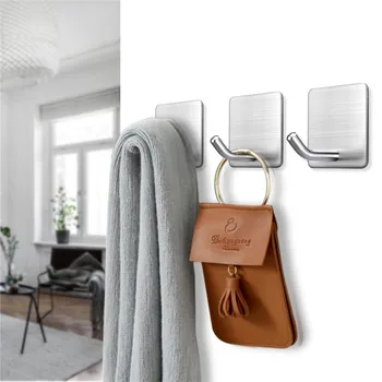 

4pcs 304 Stainless Steel Hook Heavy Duty Wall Sticker Coat Hangers Bathroom Kitchen Organizer Self-adhesive Hook