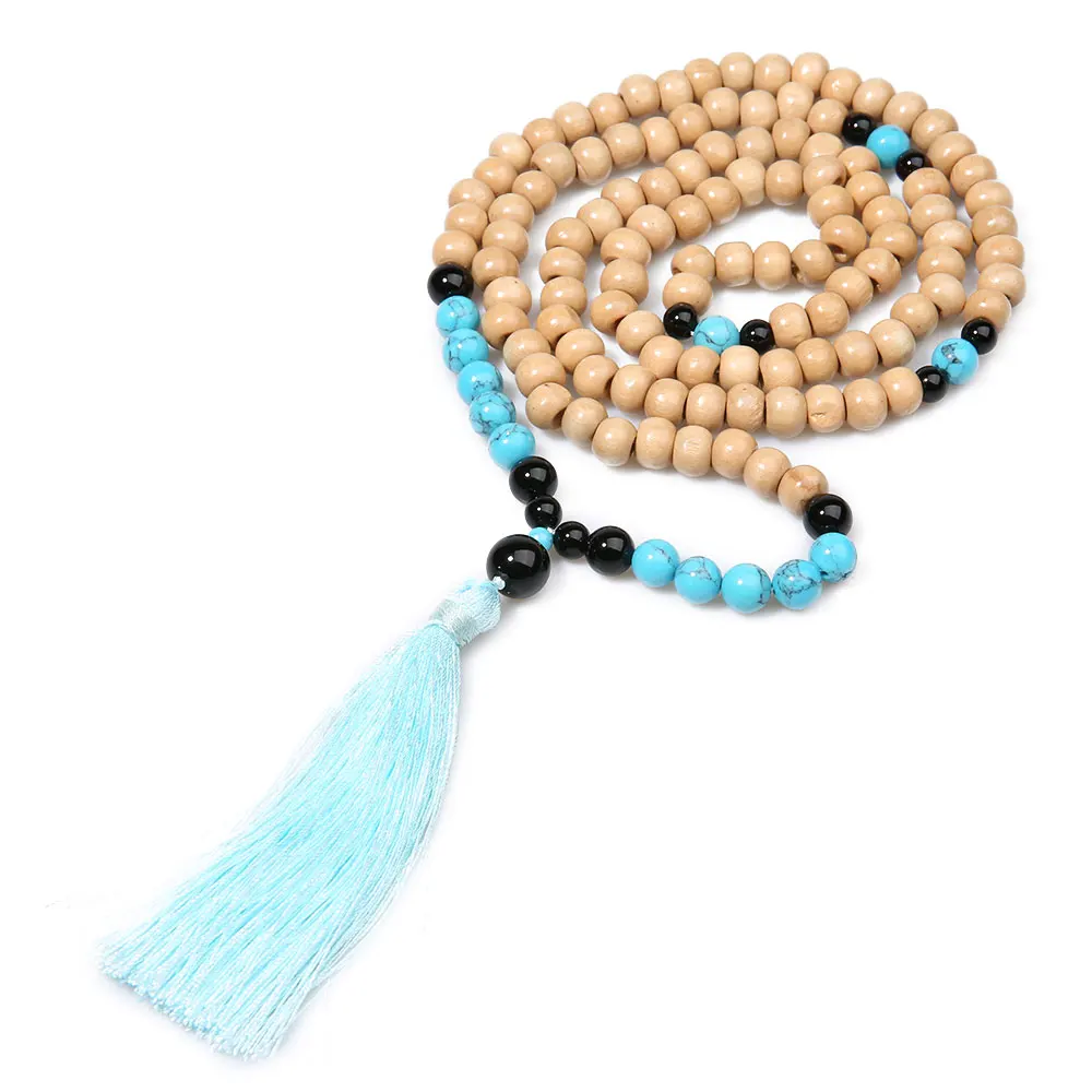 Boho 8 мм деревянные бусы бисерное ожерелье богемные длинные кисточки Подвески ожерелье s для женщин йога медитация Исцеление ювелирные изделия Bijoux
