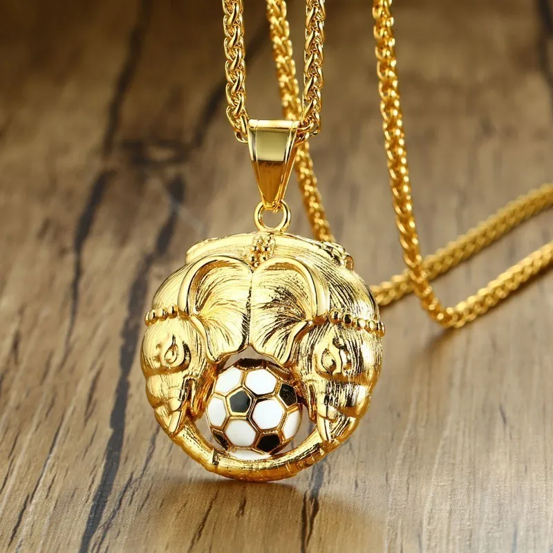 Vnox Mens Football Necklaces Gold Color Stainless Steel Elephant Playing Game Pendant Gifts for Him | Украшения и аксессуары