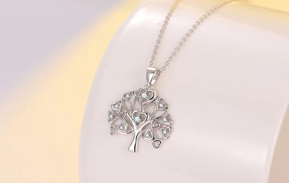 LADYCHIC, классический, 925 пробы, серебряный, дерево жизни, круглый кулон для женщин, мама, прозрачный, CZ, массивное ожерелье, хорошее ювелирное изделие, LNS1041