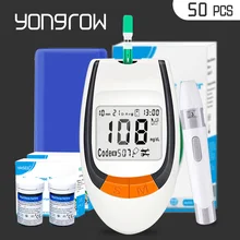 Yongrow meter 50pcs Test Strips Blood Glucose Meters Needles Lancets Sugar Monitor Collect Blood Glucometer mg/dl health care