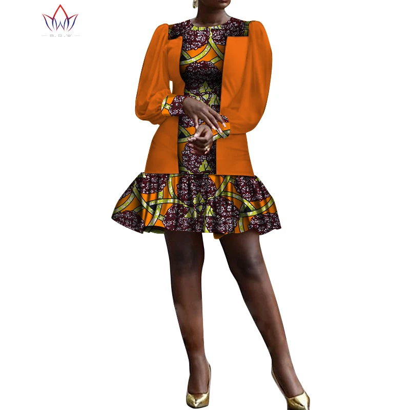 Женские милые африканские платья с принтом Дашики Плиссированные Длинные рукава традиционная африканская одежда летние вечерние платья