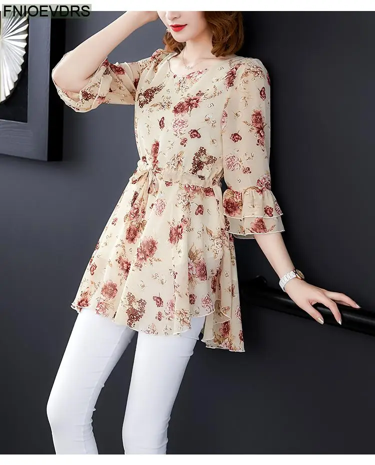 Loose Lazy 5XL 4XL 3XL Clothes Elegant Blusas Women Summer Blouse Floral Print Office Lady Belly Vintage Retro Tunic Peplum Tops