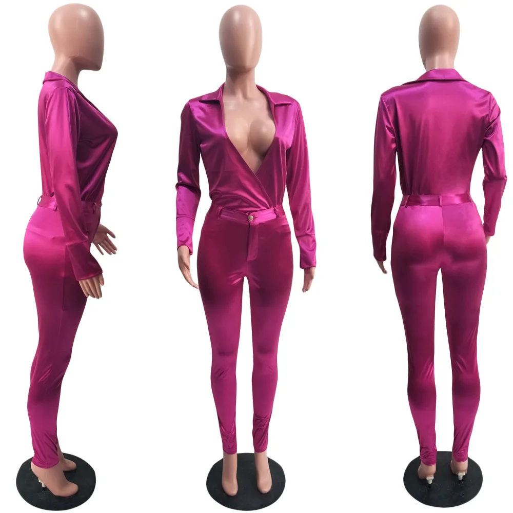ANJAMANOR, шелковый атлас, длинный рукав, комплект из двух предметов, топ и штаны, Женская Клубная одежда, одинаковые комплекты, сексуальные женские осенние зимние наряды D43AH50