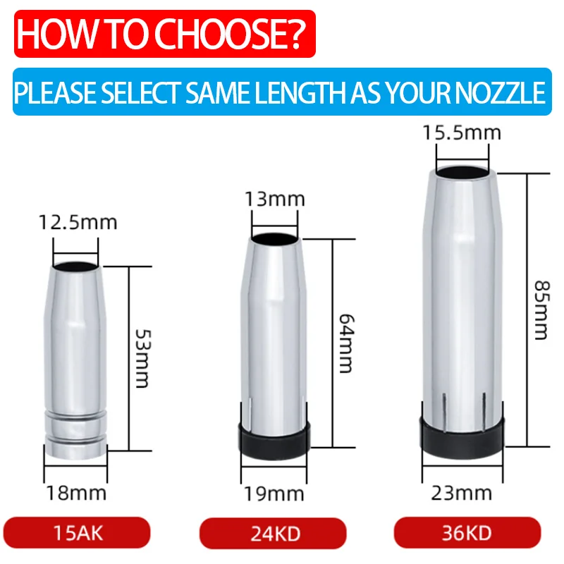 5/10pcs 15AKMig Welding Nozzle 24KDGas Nozzle 200A Co2 Welding Torch 500A Gas 350A Mig gas torch Accessories