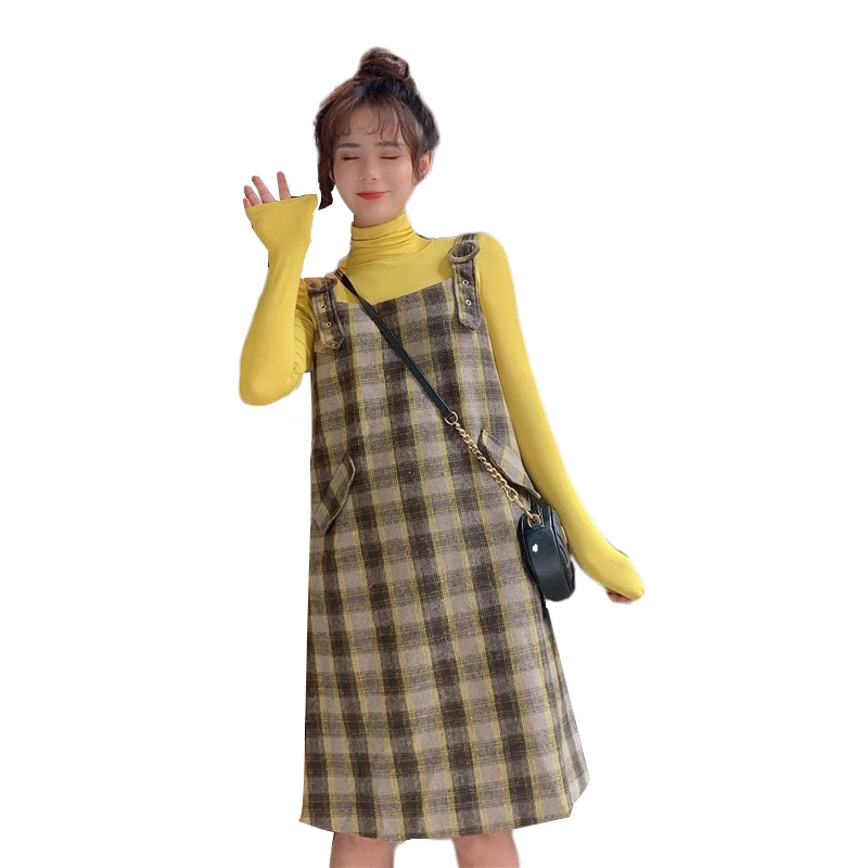 yellow plaid overall dress