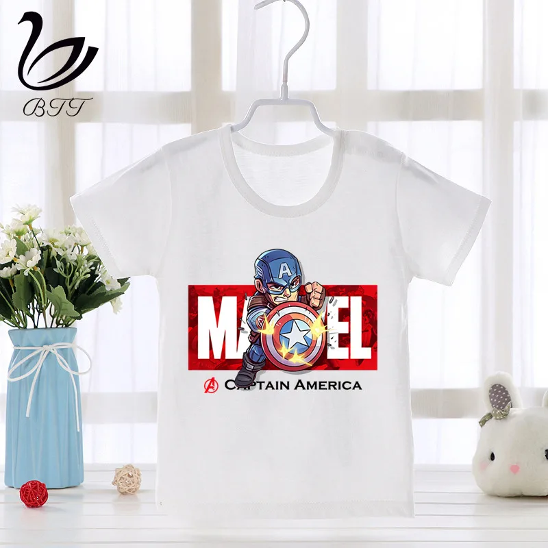 KJids Marvel, Мстители, Железный человек, Капитан Америка, забавная футболка, детские топы с рисунками, Детская футболка, одежда для малышей - Цвет: A