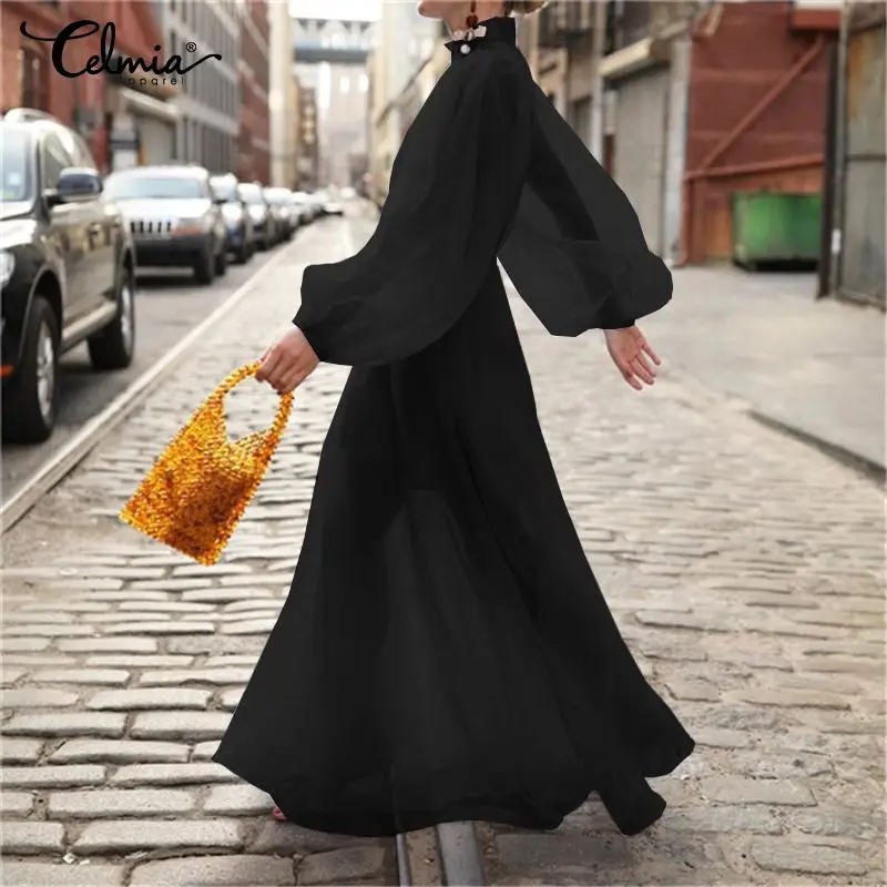 Богемное пляжное платье Женская пикантная, прозрачная платье vestidos Celmia Летнее Длинное Фонари рукава вечерние платье плюс Размеры 5XL