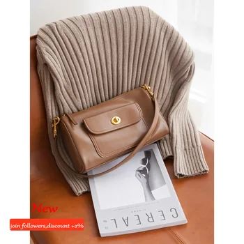 

VENOF 2020 Fashion Leather Baguette Bags For Women Soft Leather Ladies Shoulder Messenger Bag Solid Luxury Crossbody Bags Brown