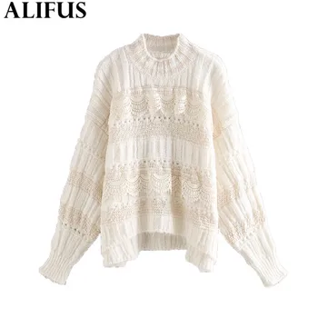 

Fashion Za Women Sweaters 2019 Winter Woman Turtleneck Sweater Patchwork Long Sleeve Hollow Knit Pullovers Sweaters Ladies Tops