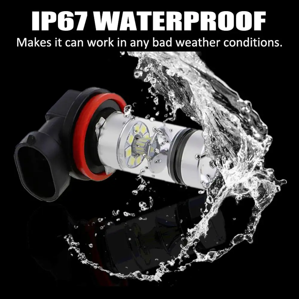 

2PCS White Single High Power Canbus Universal H8 H9 H11 LED Fog Light Bulb DRL Daytime Running Light 6500K 100W Headlight