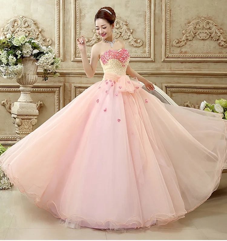 

freeship pink small flowers beading ball gown bowknot waist lovely gown Sissi princess dress Victorian /Marie/customs making